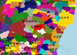 大田原市の位置を示す地図