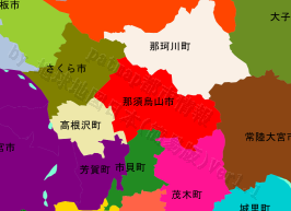 那須烏山市の位置を示す地図