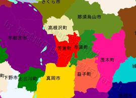 芳賀町の位置を示す地図