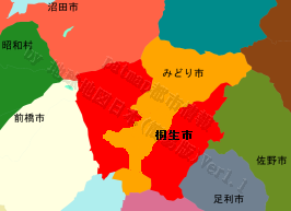 桐生市の位置を示す地図