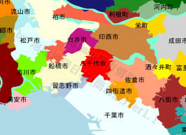 八千代市の位置を示す地図