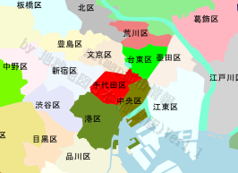 千代田区の位置を示す地図