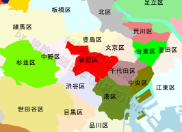 新宿区の位置を示す地図