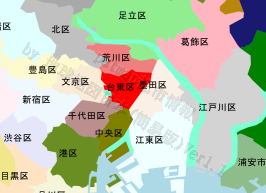 台東区の位置を示す地図