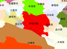 世田谷区の位置を示す地図