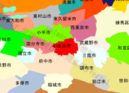 小金井市の位置を示す地図