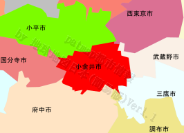 小金井市の位置を示す地図