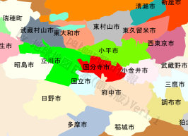 国分寺市の位置を示す地図