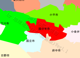 国分寺市の位置を示す地図