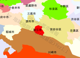 狛江市の位置を示す地図