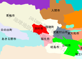羽村市の位置を示す地図