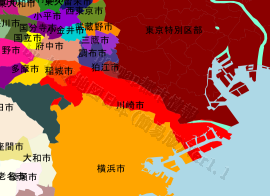 川崎市の位置を示す地図
