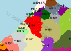 金沢市の位置を示す地図