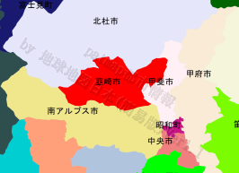 韮崎市の位置を示す地図