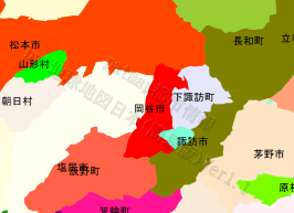 岡谷市の位置を示す地図