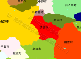 須坂市の位置を示す地図