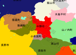中野市の位置を示す地図