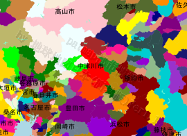 中津川市の位置を示す地図