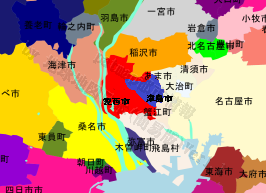 津島市の位置を示す地図