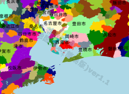 西尾市の位置を示す地図