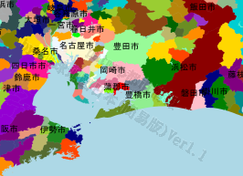 蒲郡市の位置を示す地図