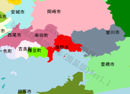 蒲郡市の位置を示す地図