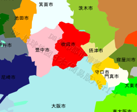 吹田市の位置を示す地図