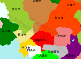 寝屋川市の位置を示す地図