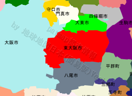 東大阪市の位置を示す地図