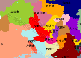 宝塚市の位置を示す地図