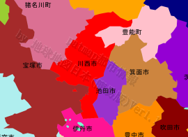 川西市の位置を示す地図