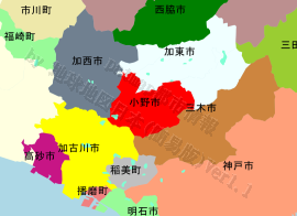 小野市の位置を示す地図
