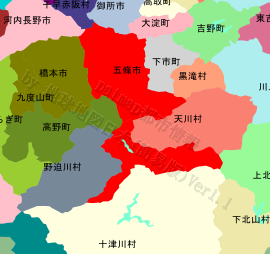 五條市の位置を示す地図