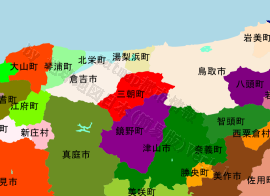 三朝町の位置を示す地図