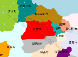 阿波市の位置を示す地図