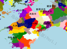 仁淀川町の位置を示す地図