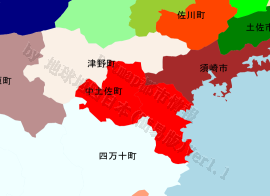 中土佐町の位置を示す地図