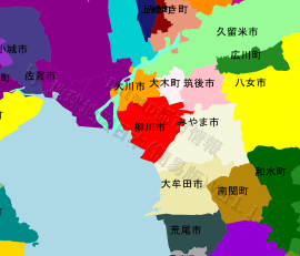 柳川市の位置を示す地図