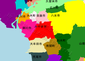 みやま市の位置を示す地図