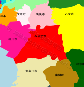 みやま市の位置を示す地図