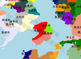 雲仙市の位置を示す地図