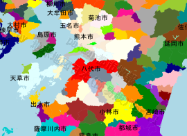 八代市の位置を示す地図