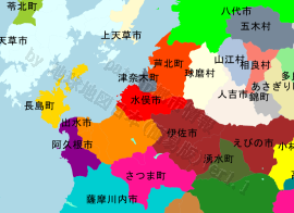 水俣市の位置を示す地図