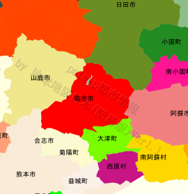 菊池市の位置を示す地図