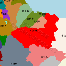 中津市の位置を示す地図