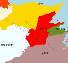臼杵市の位置を示す地図