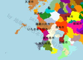 いちき串木野市の位置を示す地図