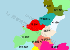 浦添市の位置を示す地図