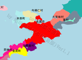 名護市の位置を示す地図